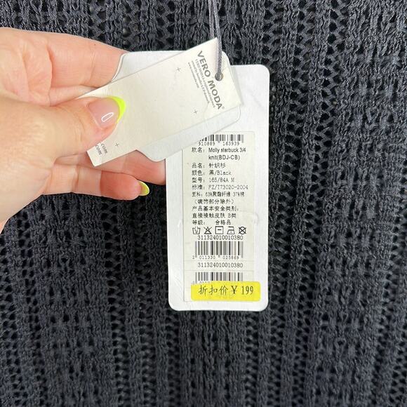 VERO MODA Black Molly Starbuck‎ 3/4 Sleeve Knit Sweater Size Medium - Picture 8 of 13